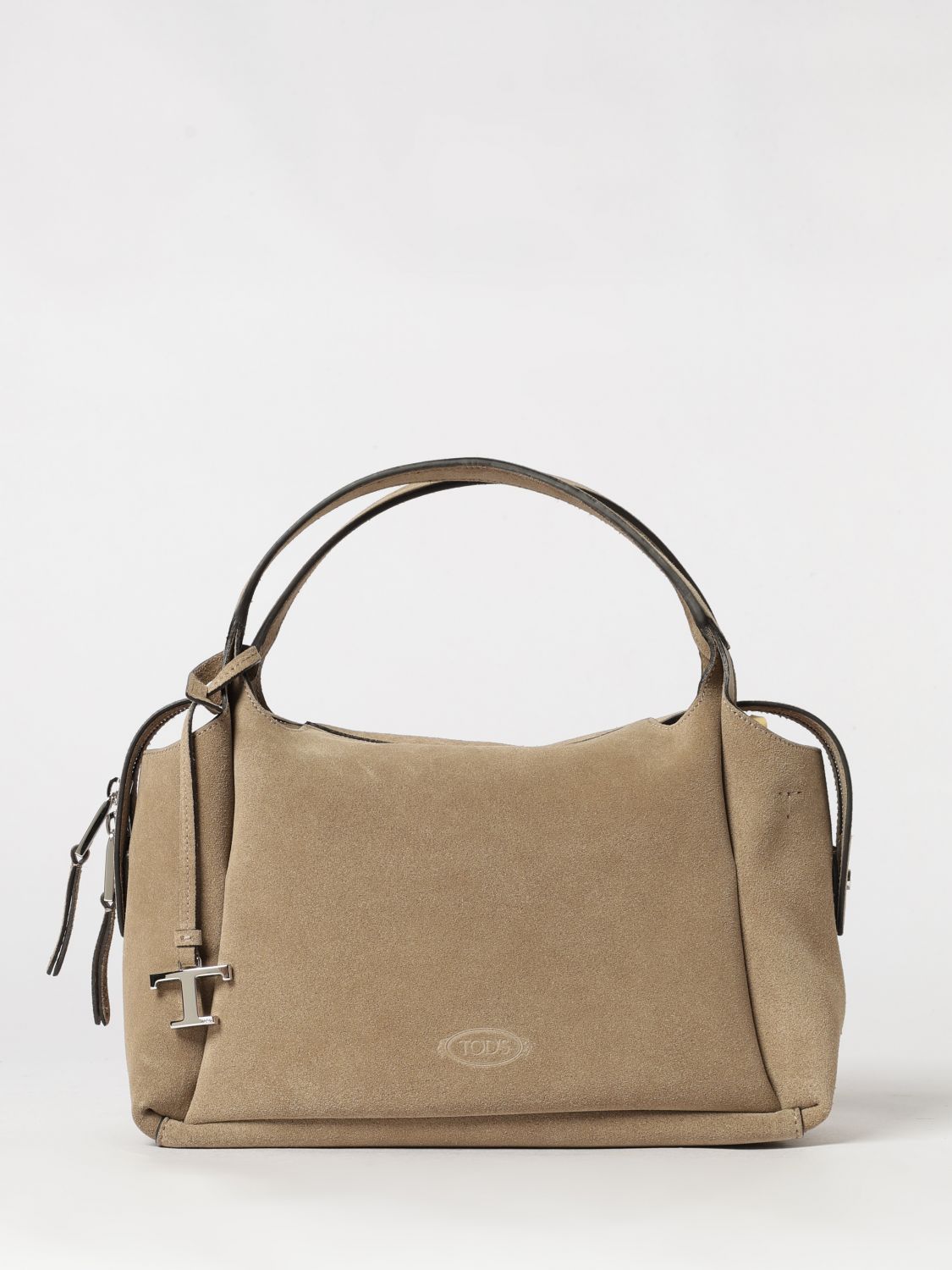 suede calfskin handbag with logo charm