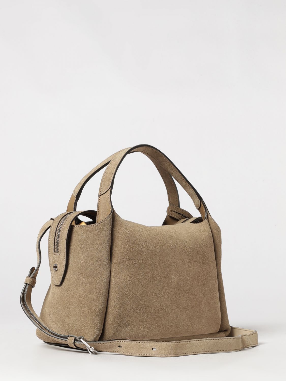 suede calfskin handbag with logo charm