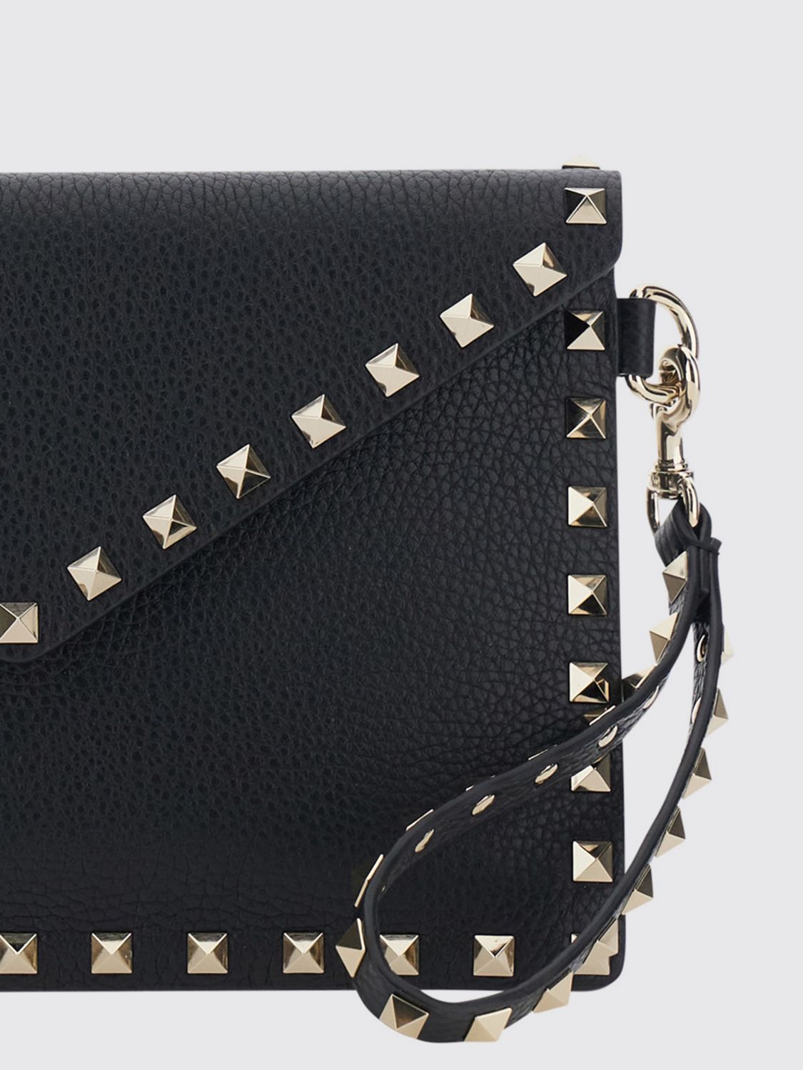 rockstud grained leather envelope clutch with studs