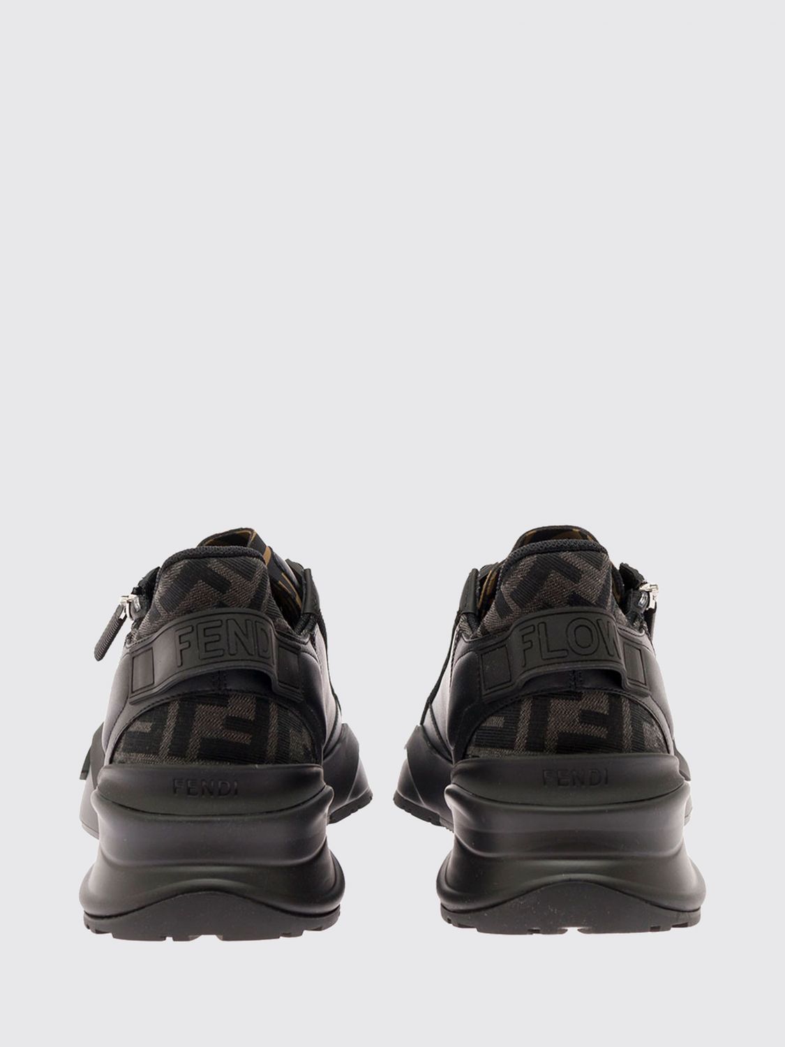 flow low-top leather and fabric sneakers with ff monogram and side zip