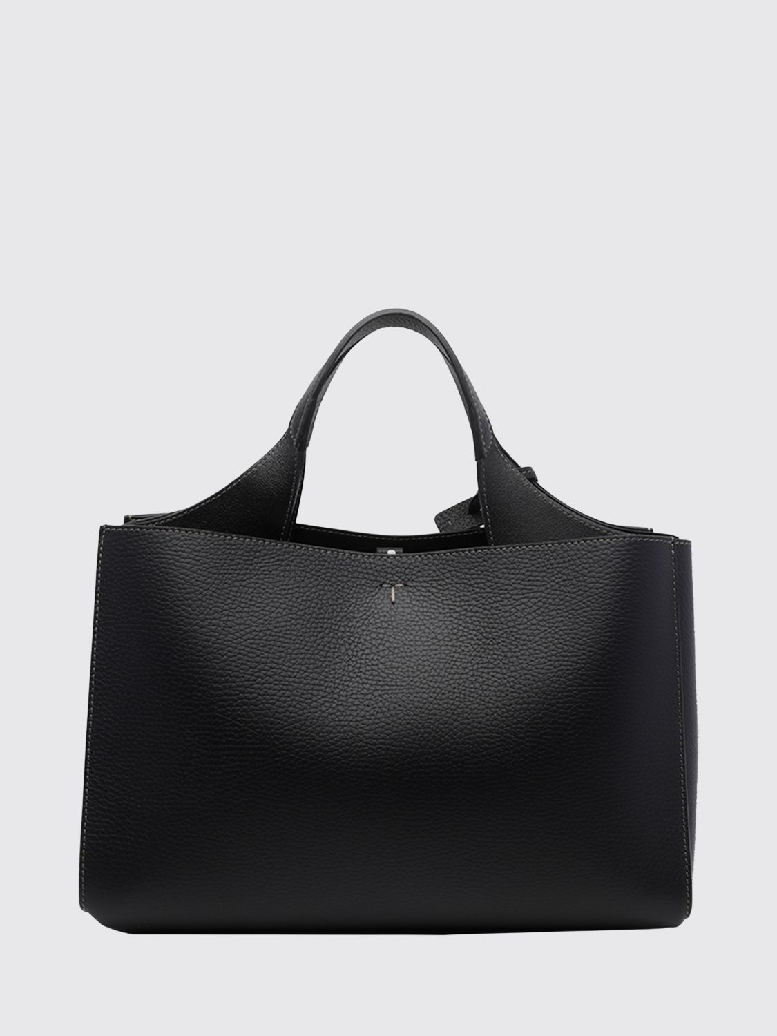 hammered leather tote bag with double handle and shoulder strap