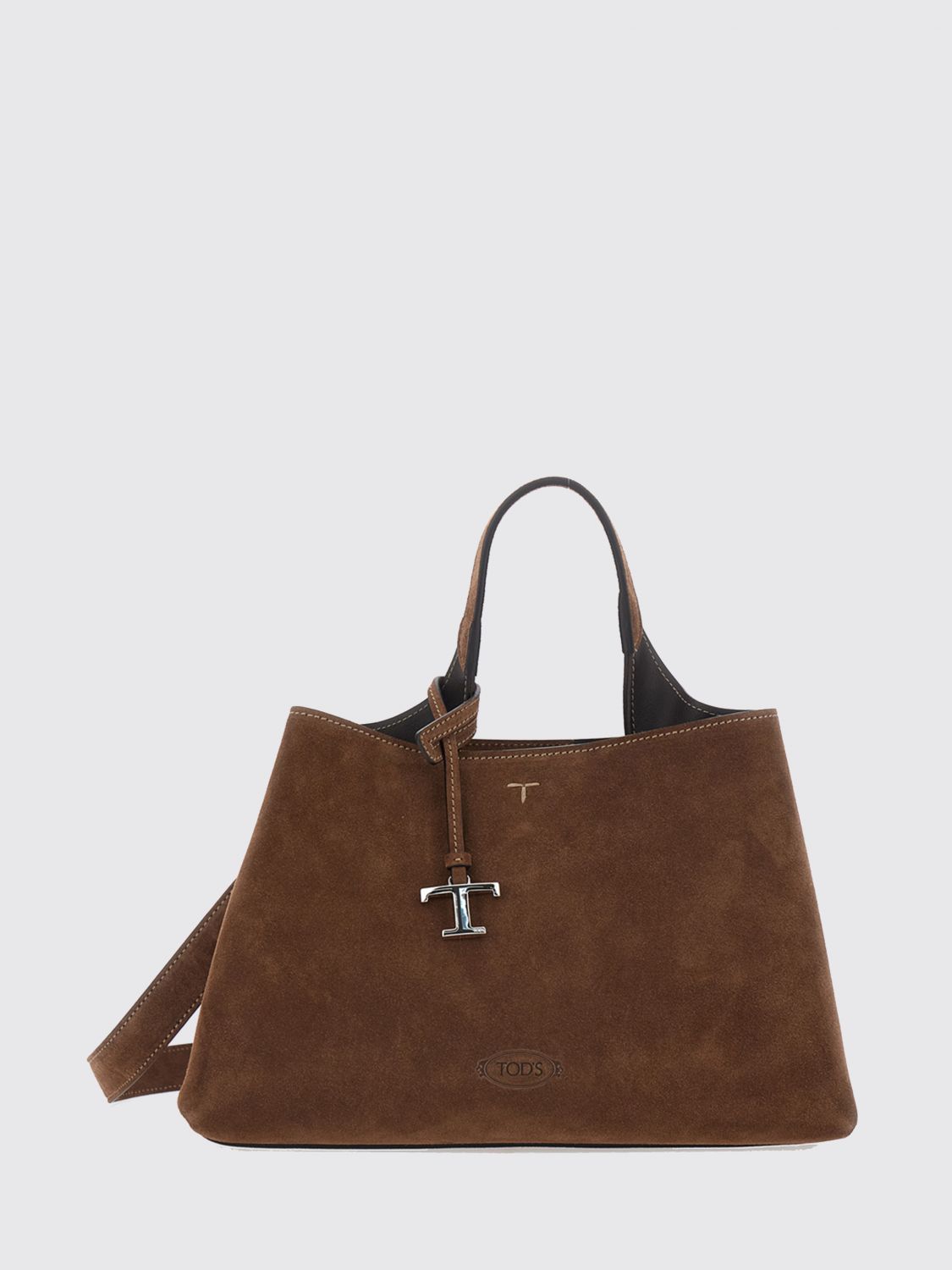 suede calfskin handbag with logo charm