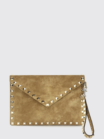 rockstud suede clutch with studs and wrist strap