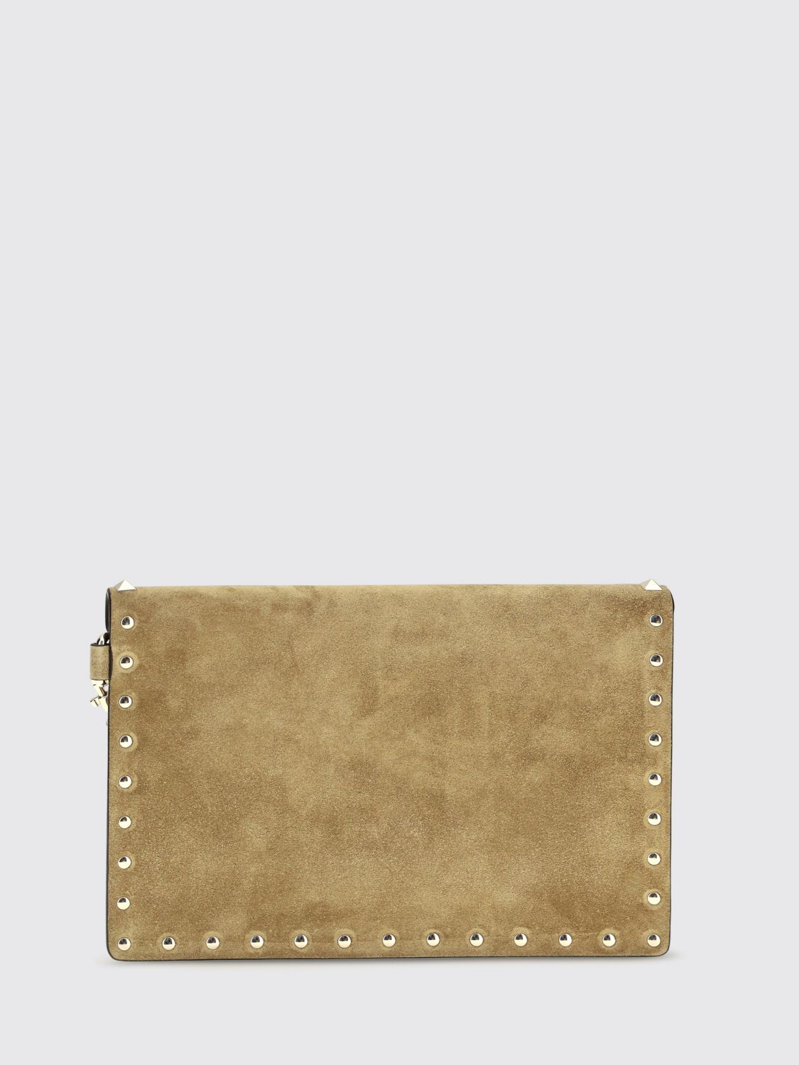 rockstud suede clutch with studs and wrist strap