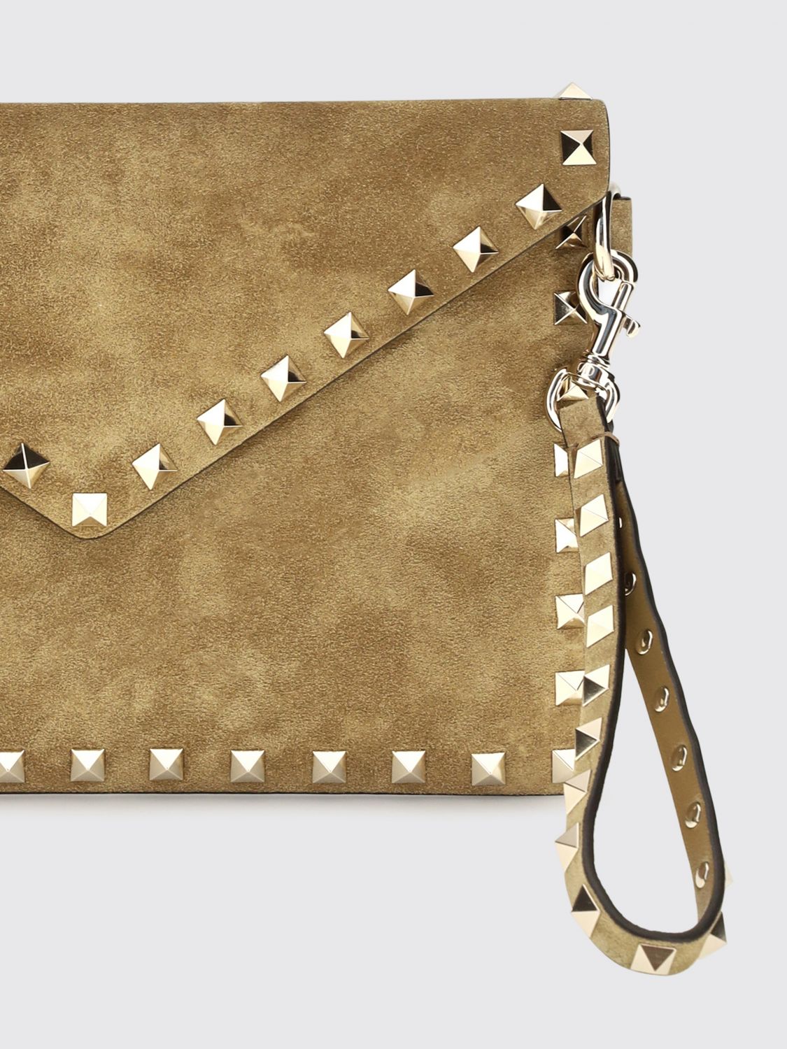 rockstud suede clutch with studs and wrist strap