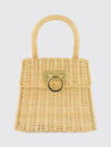 raffia handbag with top handle and gancini metal clasp