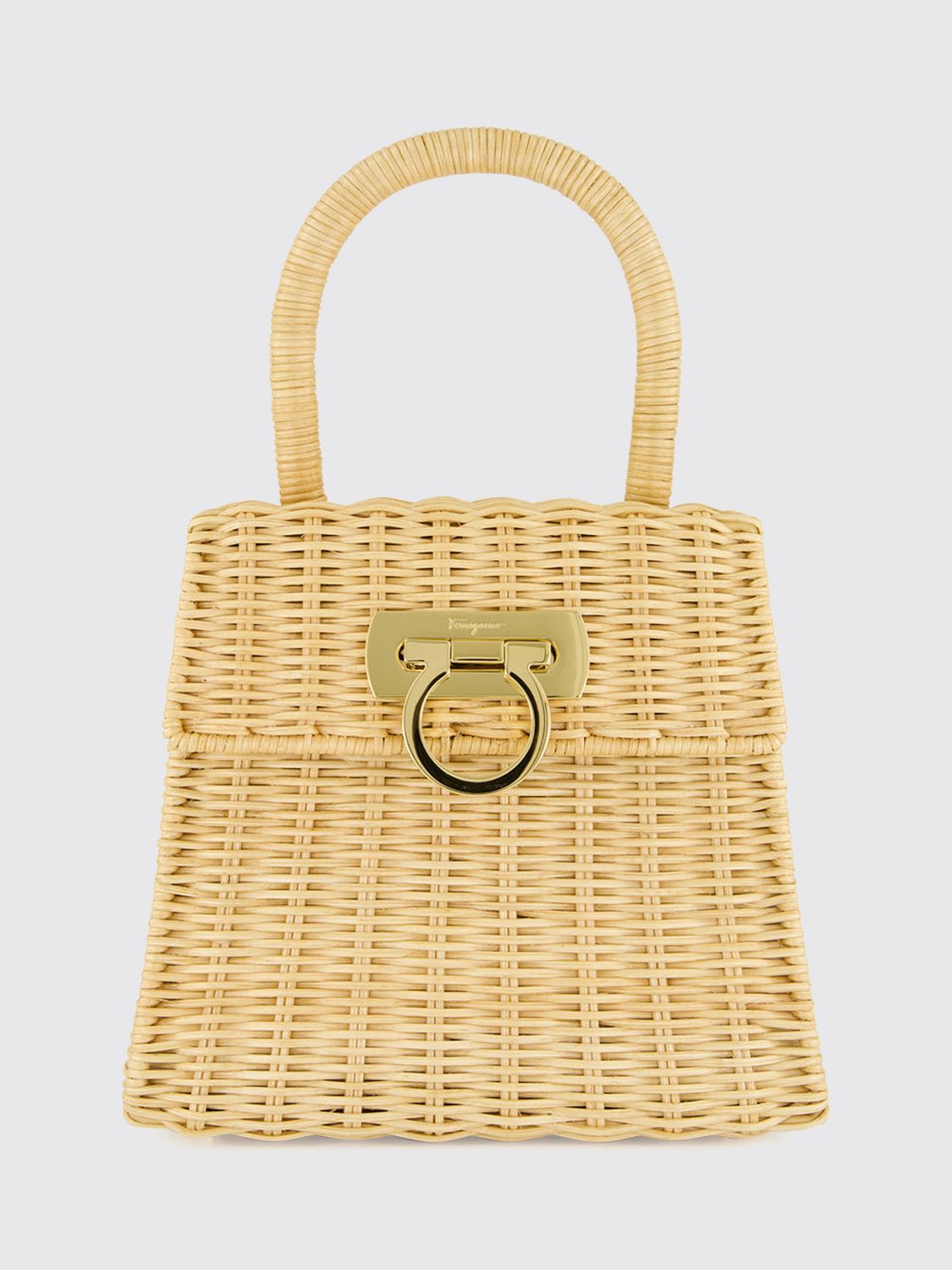 raffia handbag with top handle and gancini metal clasp