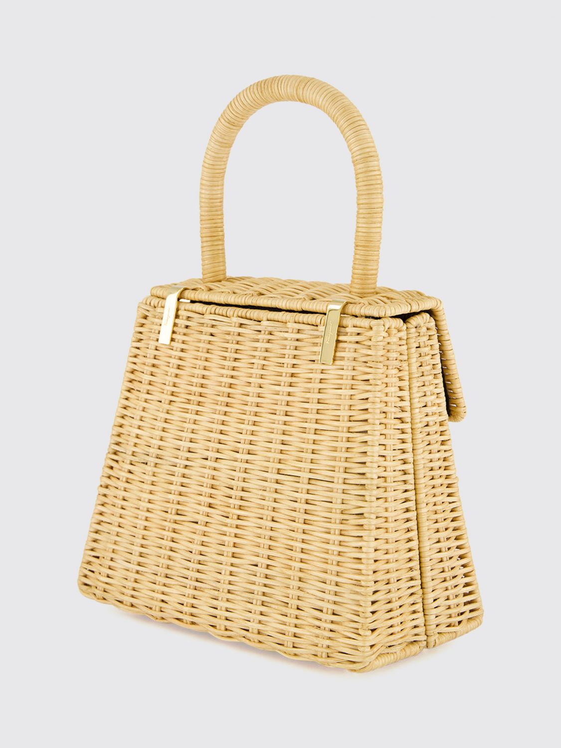 raffia handbag with top handle and gancini metal clasp