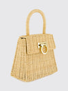 raffia handbag with top handle and gancini metal clasp