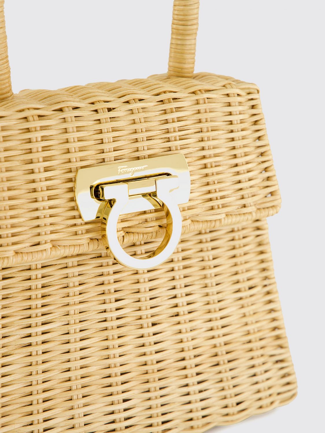 raffia handbag with top handle and gancini metal clasp