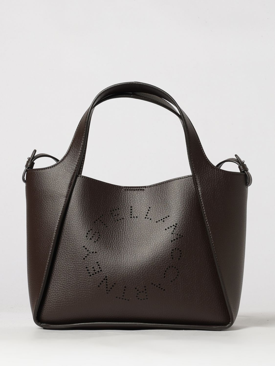 faux leather handbag with perforated logo and strap