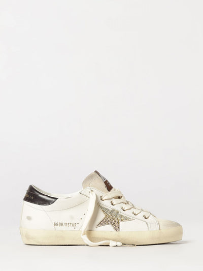 super-star leather and suede sneakers with rhinestone logo