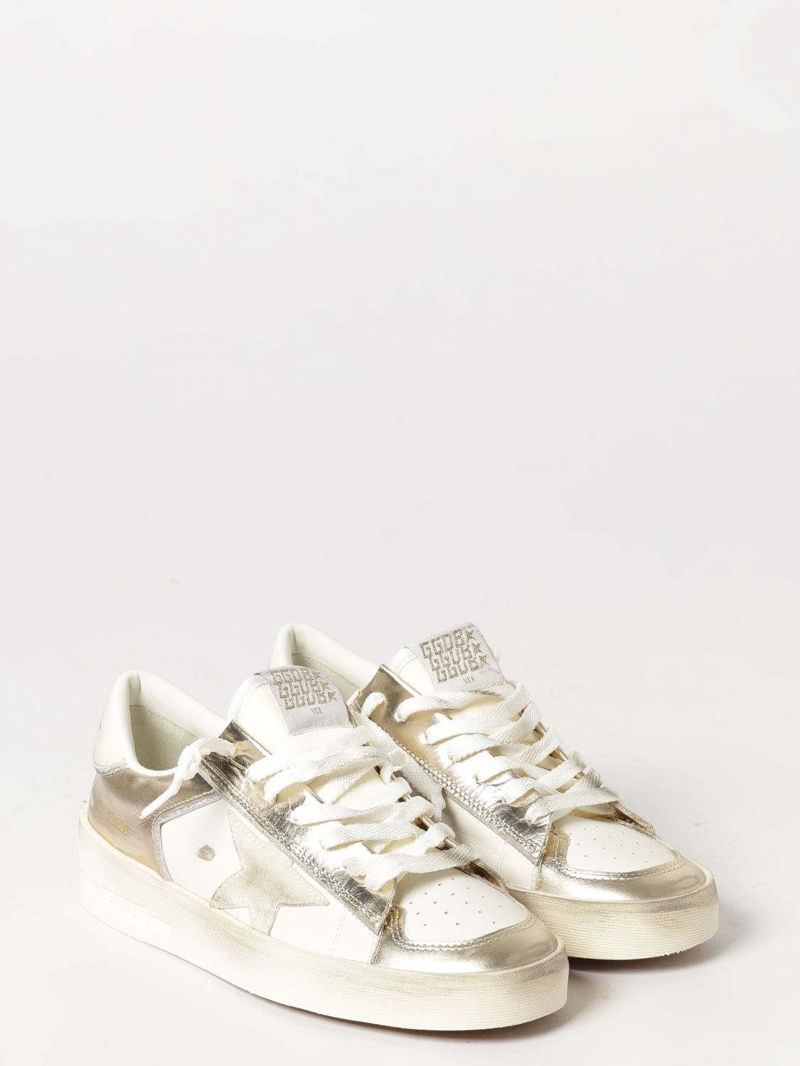 stardan bicolour leather low-top sneakers with distressed finish