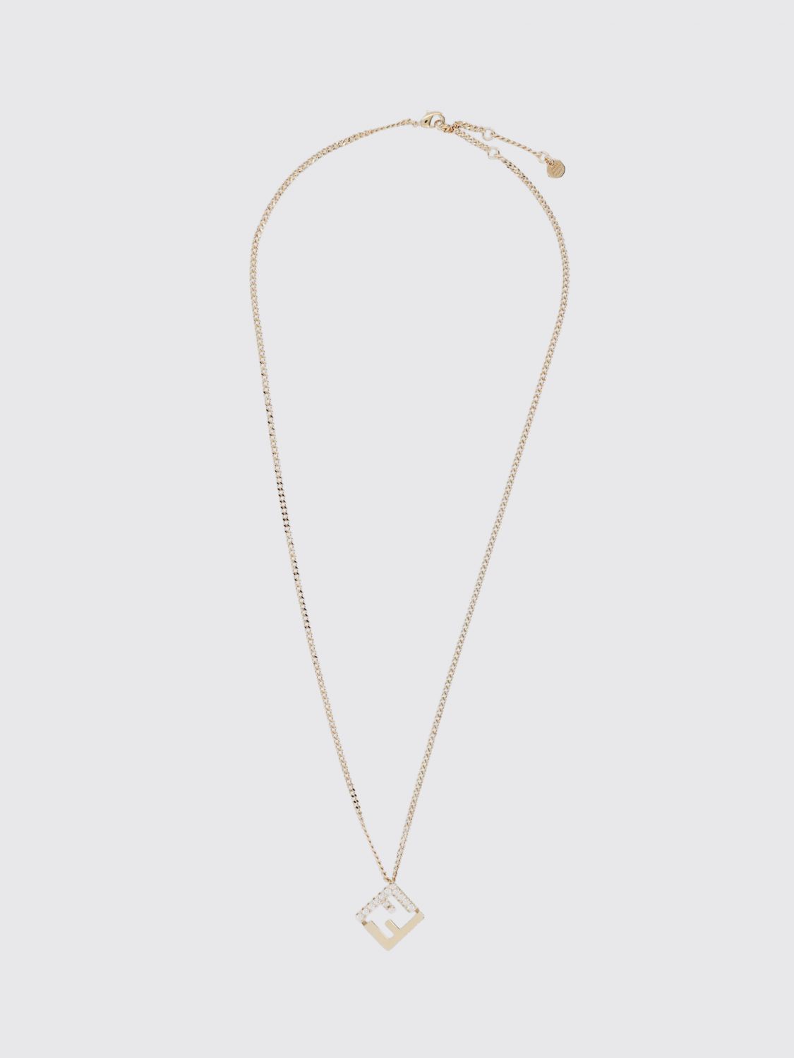 forever ff monogram rhinestone embellished brass necklace