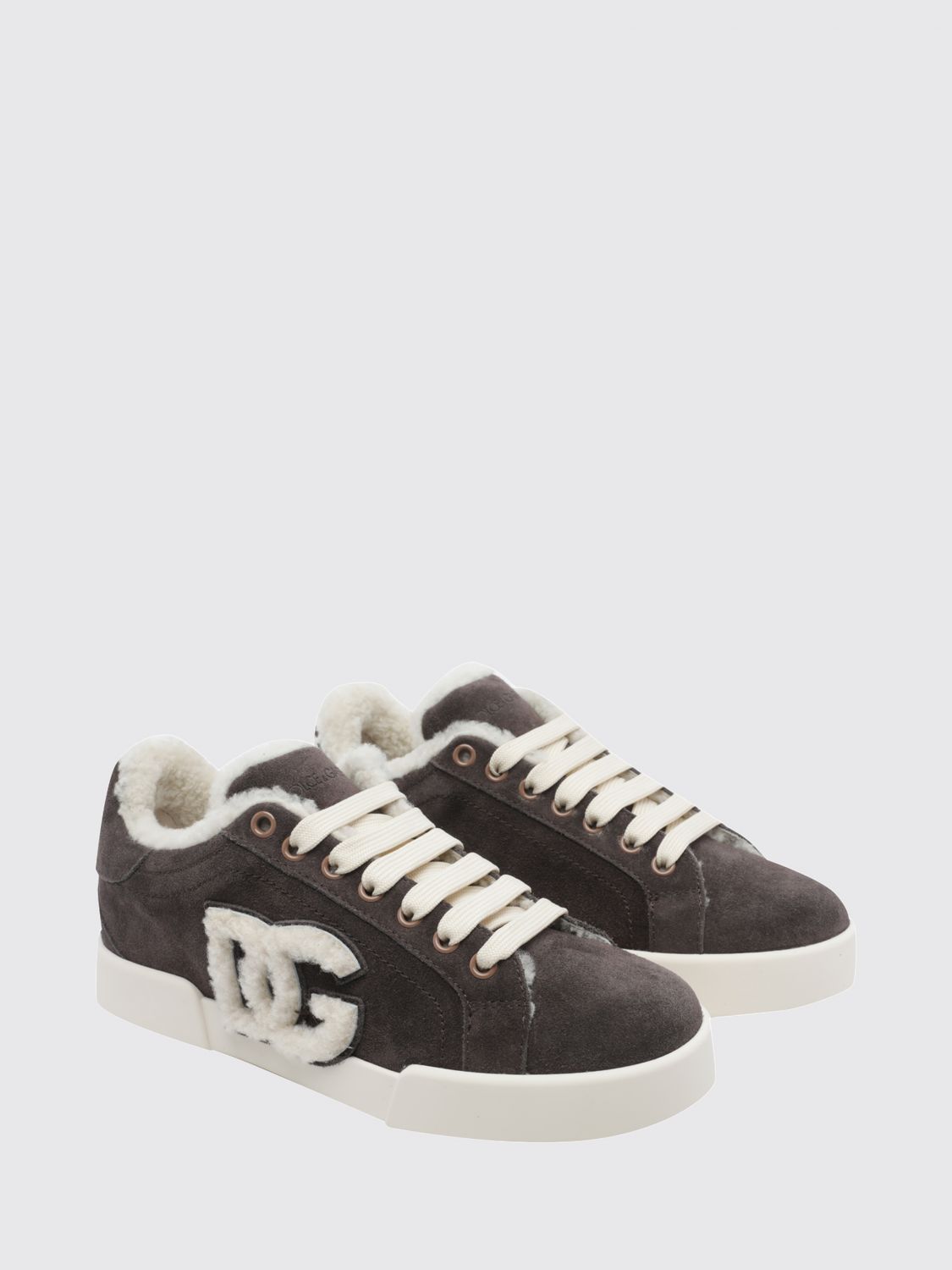 low-top sneakers in shearling and suede with dg monogram
