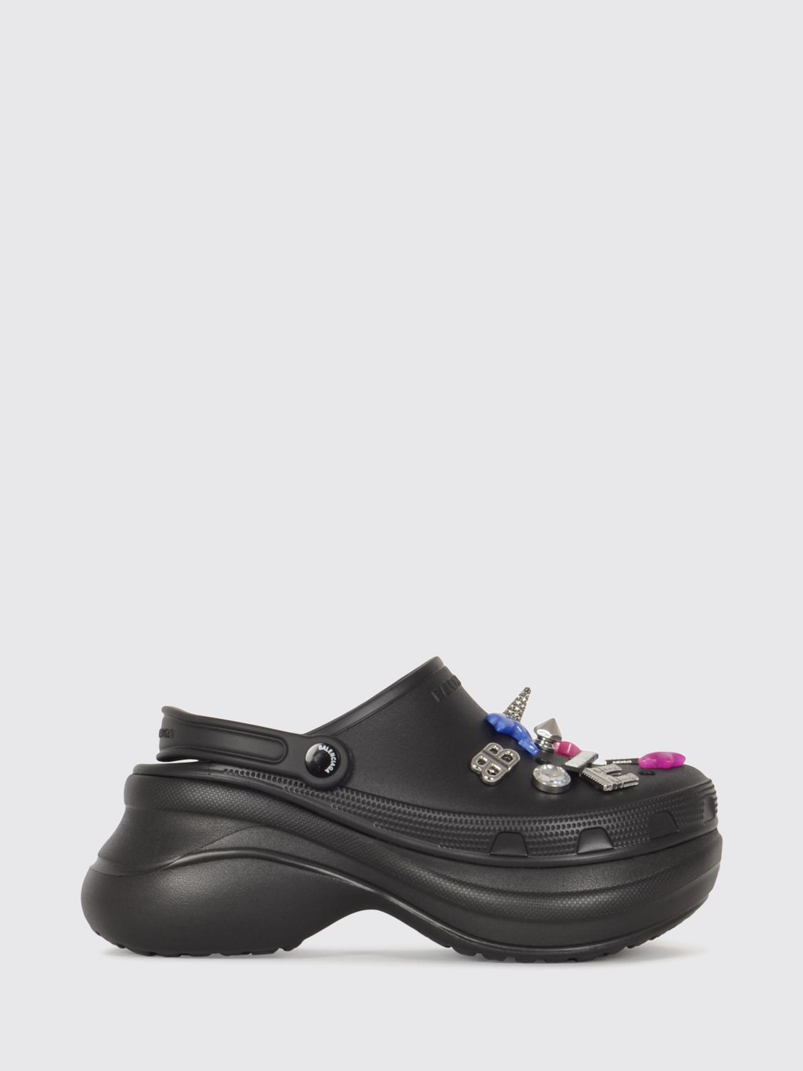 eva sabot mules with metallic studs and monogram charm