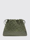 intrecciato woven calf leather bucket clutch with drawstring closure