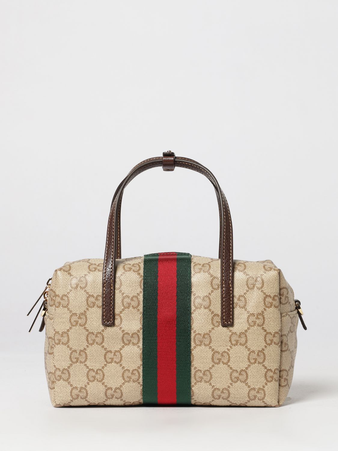 gg supreme fabric mini handbag with double leather handle