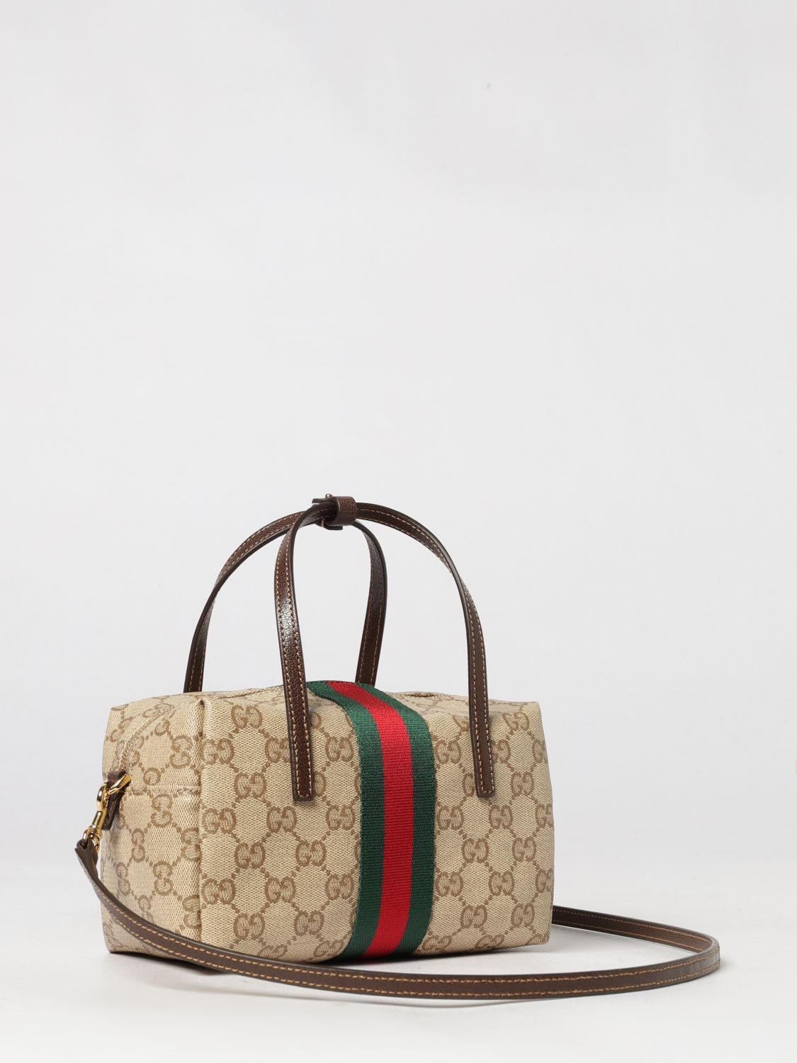 gg supreme fabric mini handbag with double leather handle