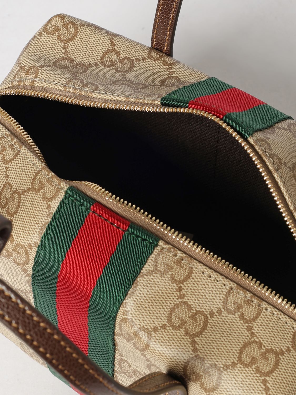 gg supreme fabric mini handbag with double leather handle
