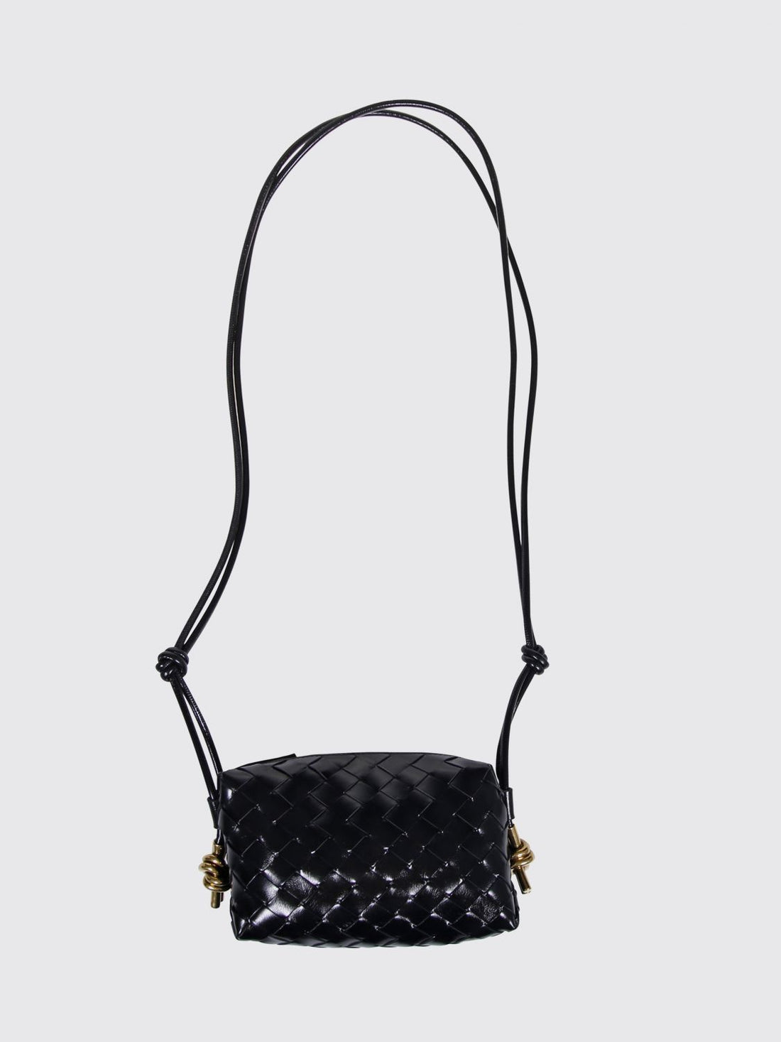 BOTTEGA VENETA OS black intrecciato leather loop mini crossbody bag