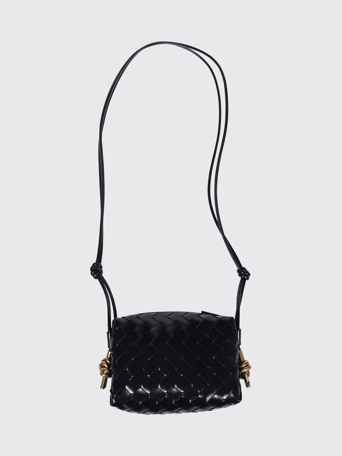 BOTTEGA VENETA OS black intrecciato leather loop mini crossbody bag