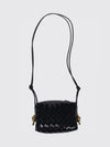 black intrecciato leather loop mini crossbody bag