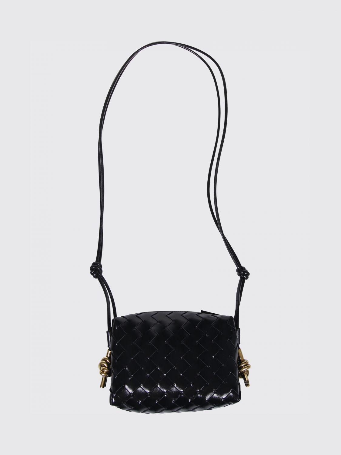 black intrecciato leather loop mini crossbody bag