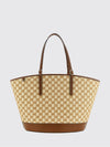 large raffia tote bag with flocked gg monogram and double handles