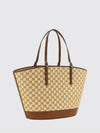 large raffia tote bag with flocked gg monogram and double handles