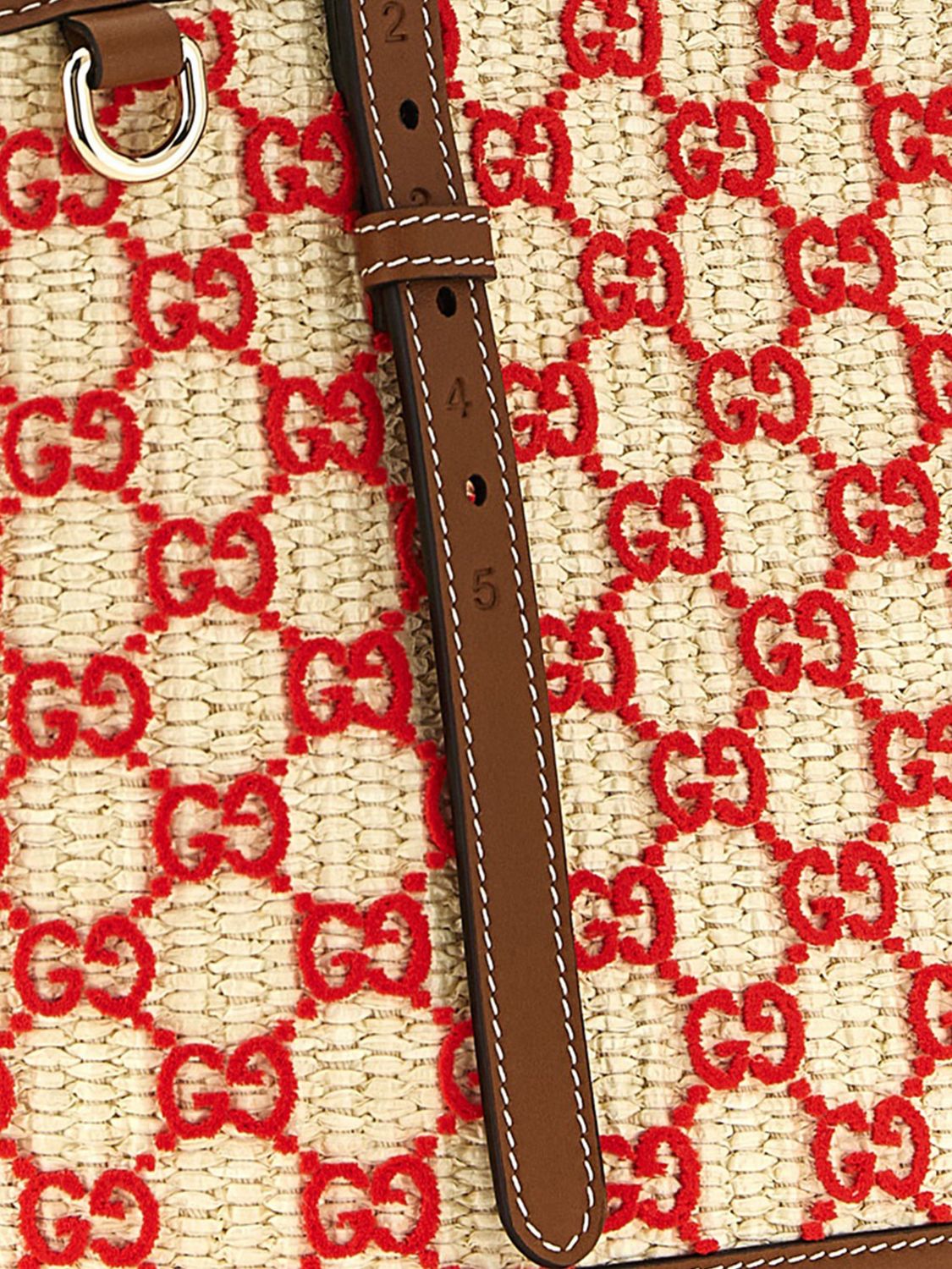raffia shoulder bag with embroidered gg monogram and double handles