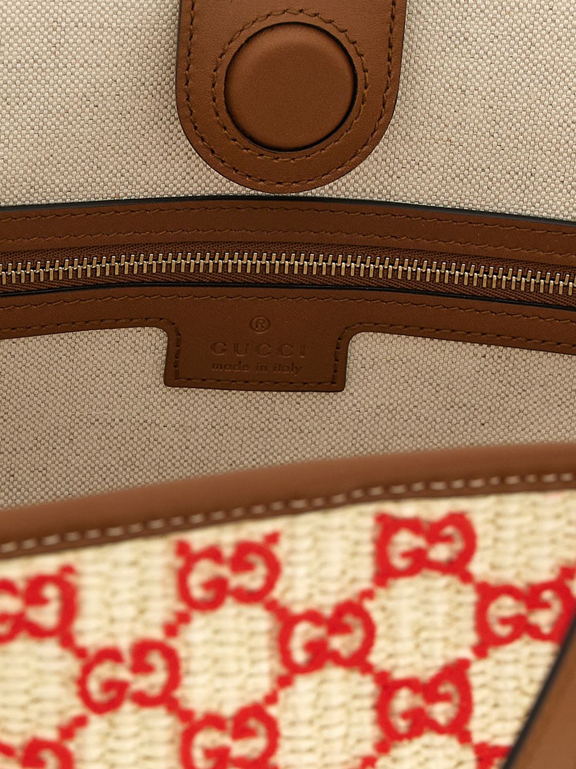 raffia shoulder bag with embroidered gg monogram and double handles
