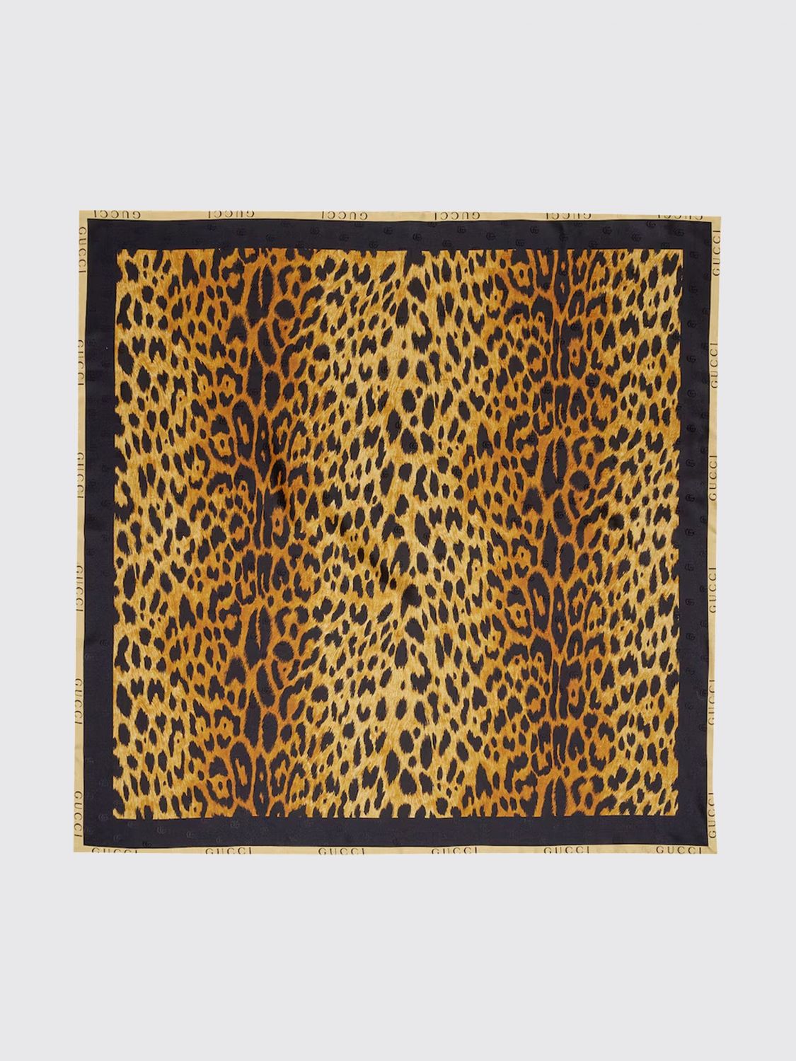 square silk foulard with animal print and logo