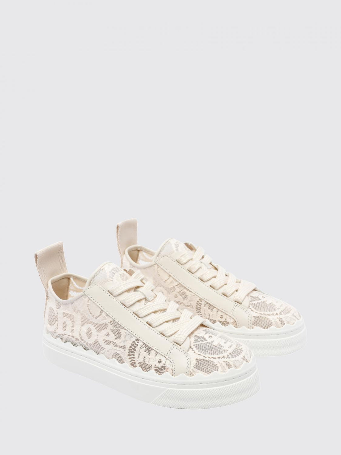 CHLOÉ 35 chloé lauren lace and leather platform sneakers with logo