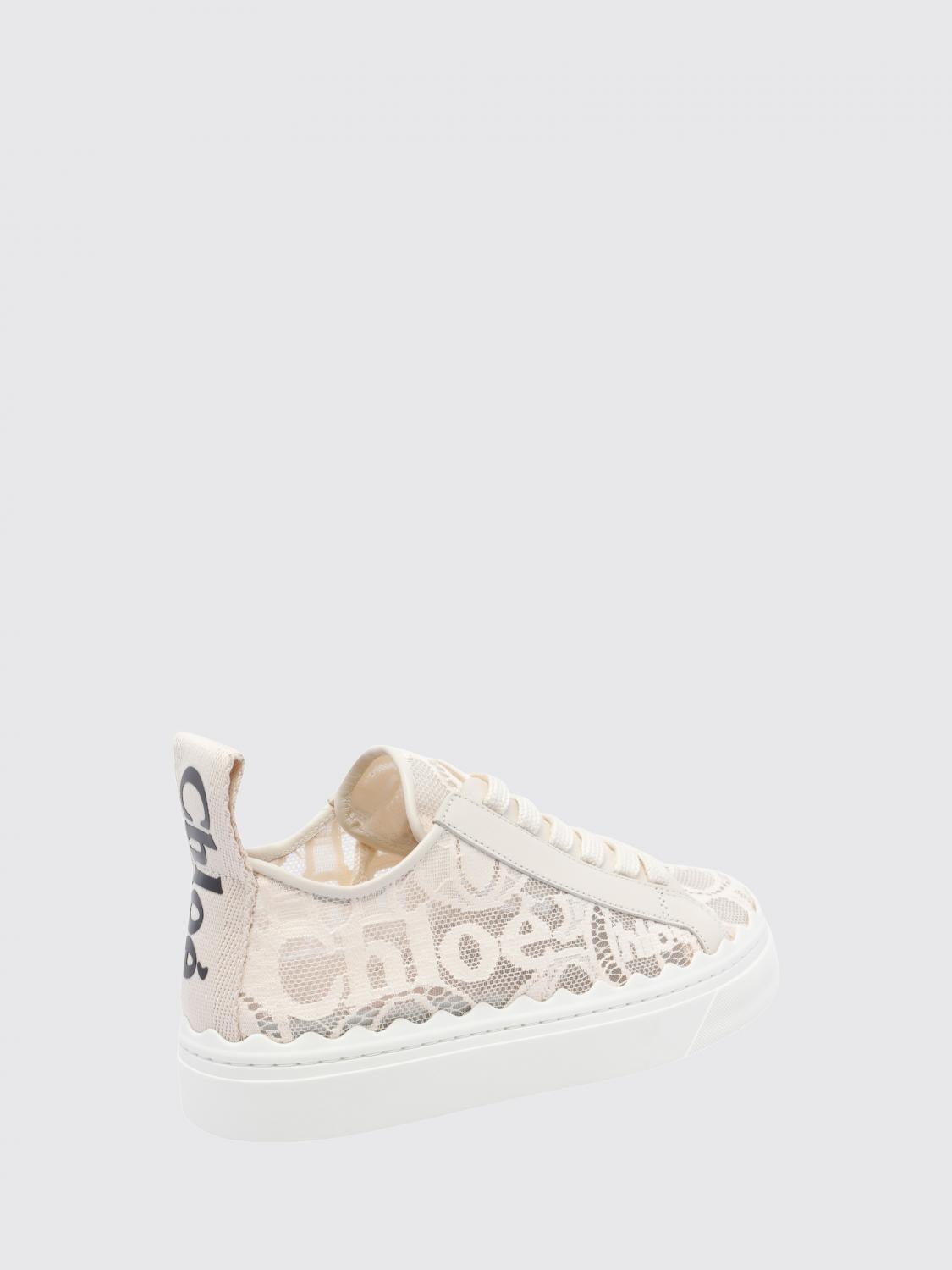 chloé lauren lace and leather platform sneakers with logo