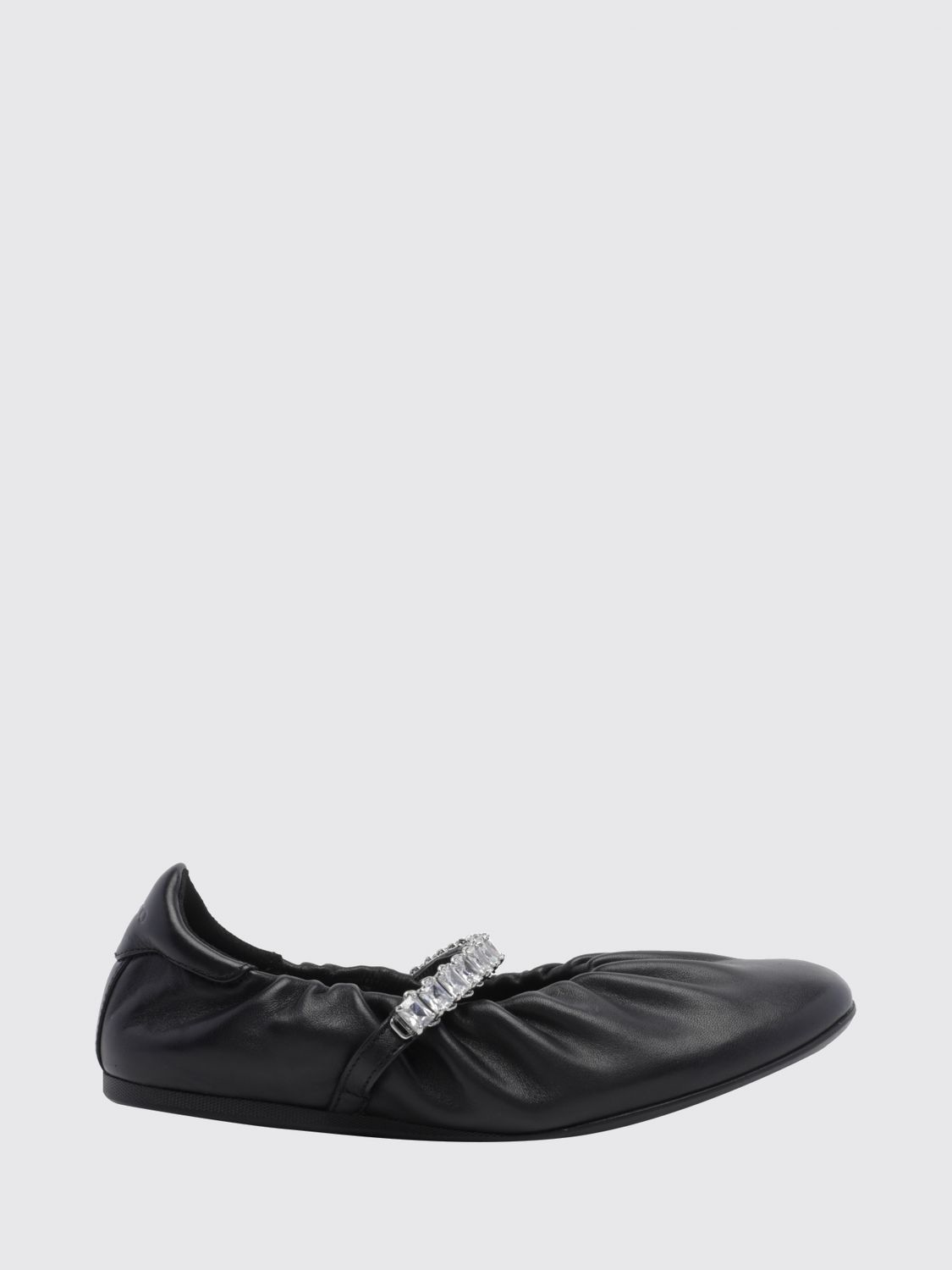 jade calfskin leather ballet pumps with crystal embellishment