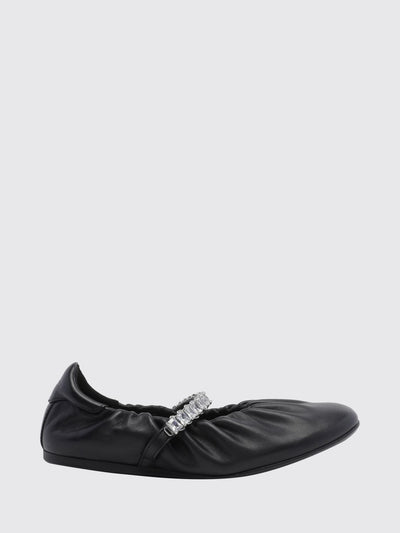 jade calfskin leather ballet pumps with crystal embellishment