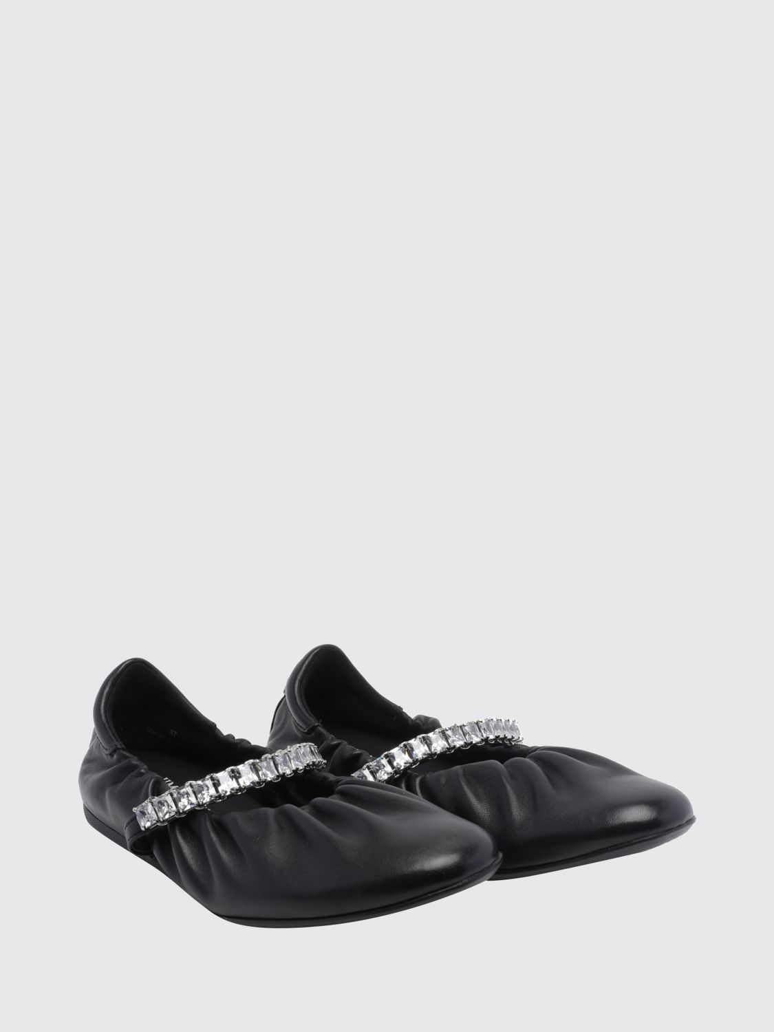 jade calfskin leather ballet pumps with crystal embellishment