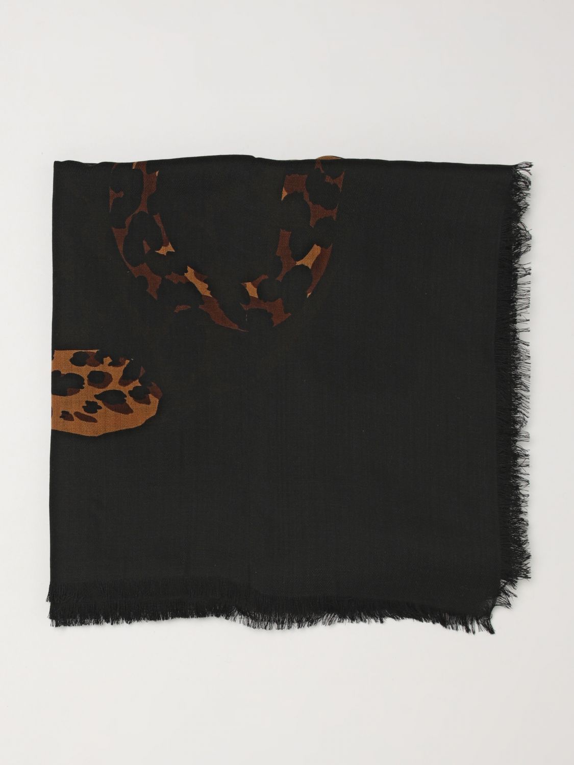 animal print wool square scarf with ysl monogram