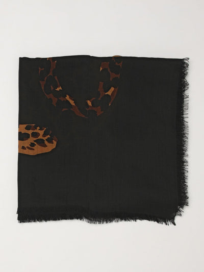 animal print wool square scarf with ysl monogram