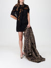 animal print wool square scarf with ysl monogram
