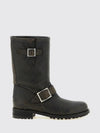 cracked leather biker boots with buckles and lug sole