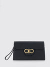 gancini pouch in grained calfskin with wrist strap