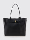 full-grain leather tote bag with double handle and monogram logo