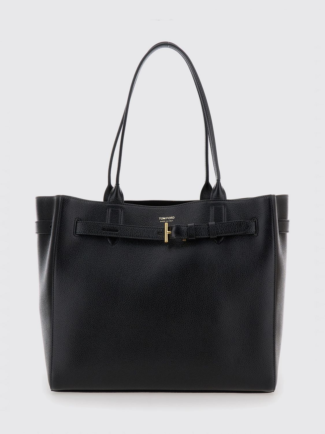 full-grain leather tote bag with double handle and monogram logo
