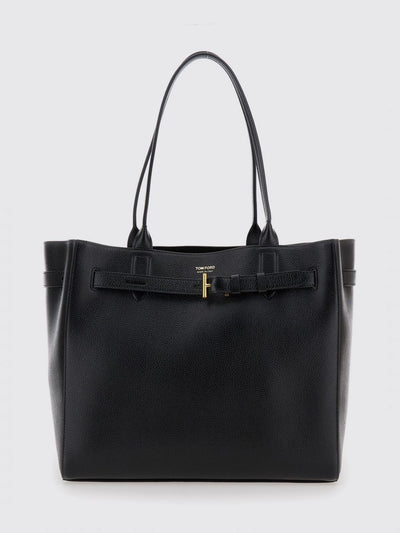 full-grain leather tote bag with double handle and monogram logo