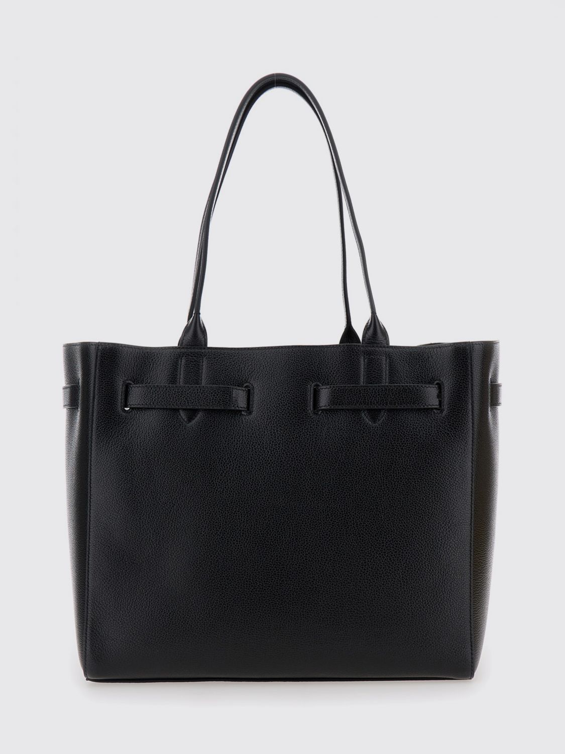 full-grain leather tote bag with double handle and monogram logo
