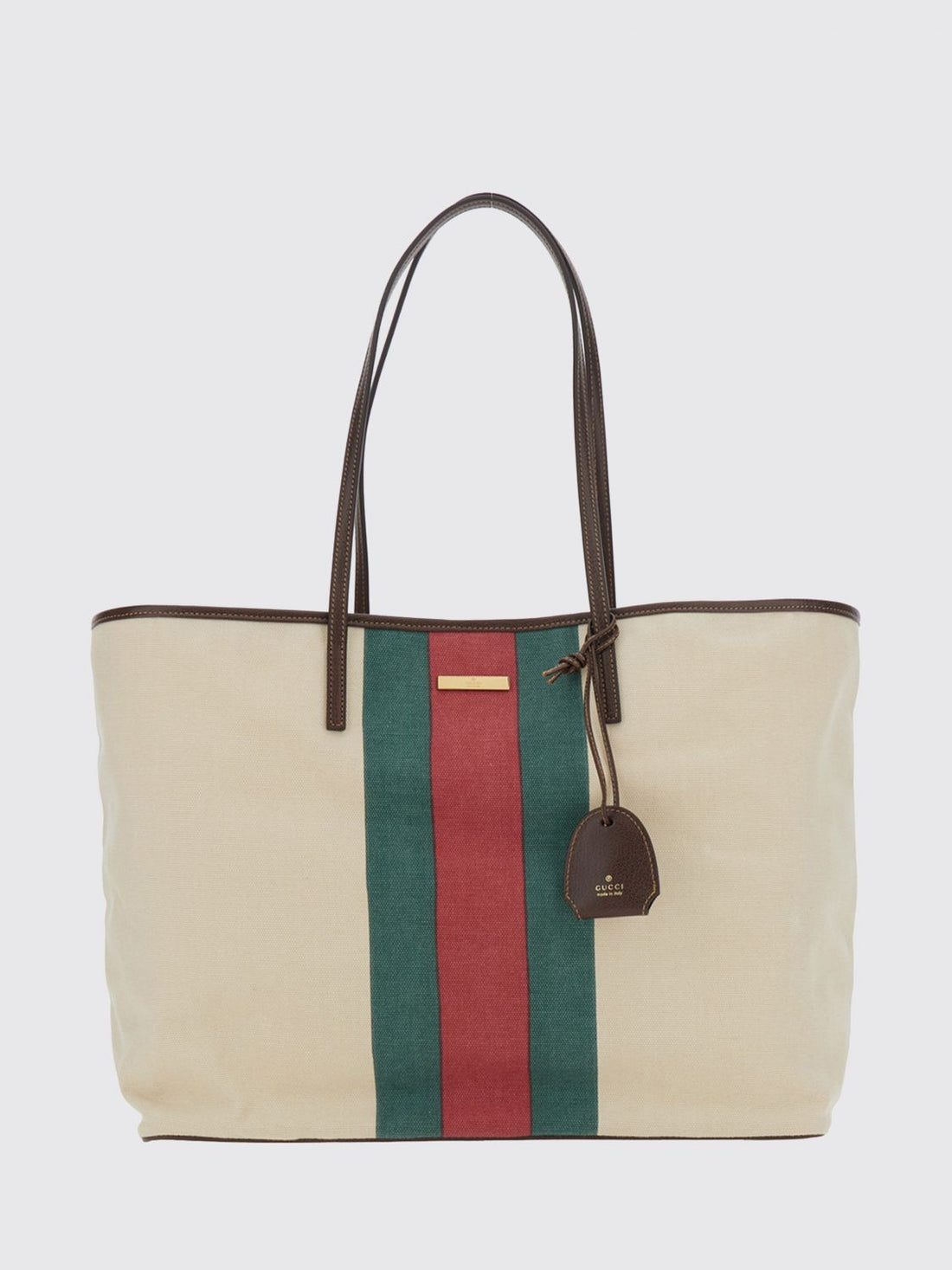 GUCCI OS tribeca tote bag in striped cotton canvas with web detail