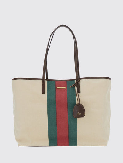 tribeca tote bag in striped cotton canvas with web detail