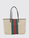tribeca tote bag in striped cotton canvas with web detail